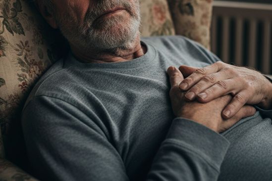 Пожилой мужчина сидит